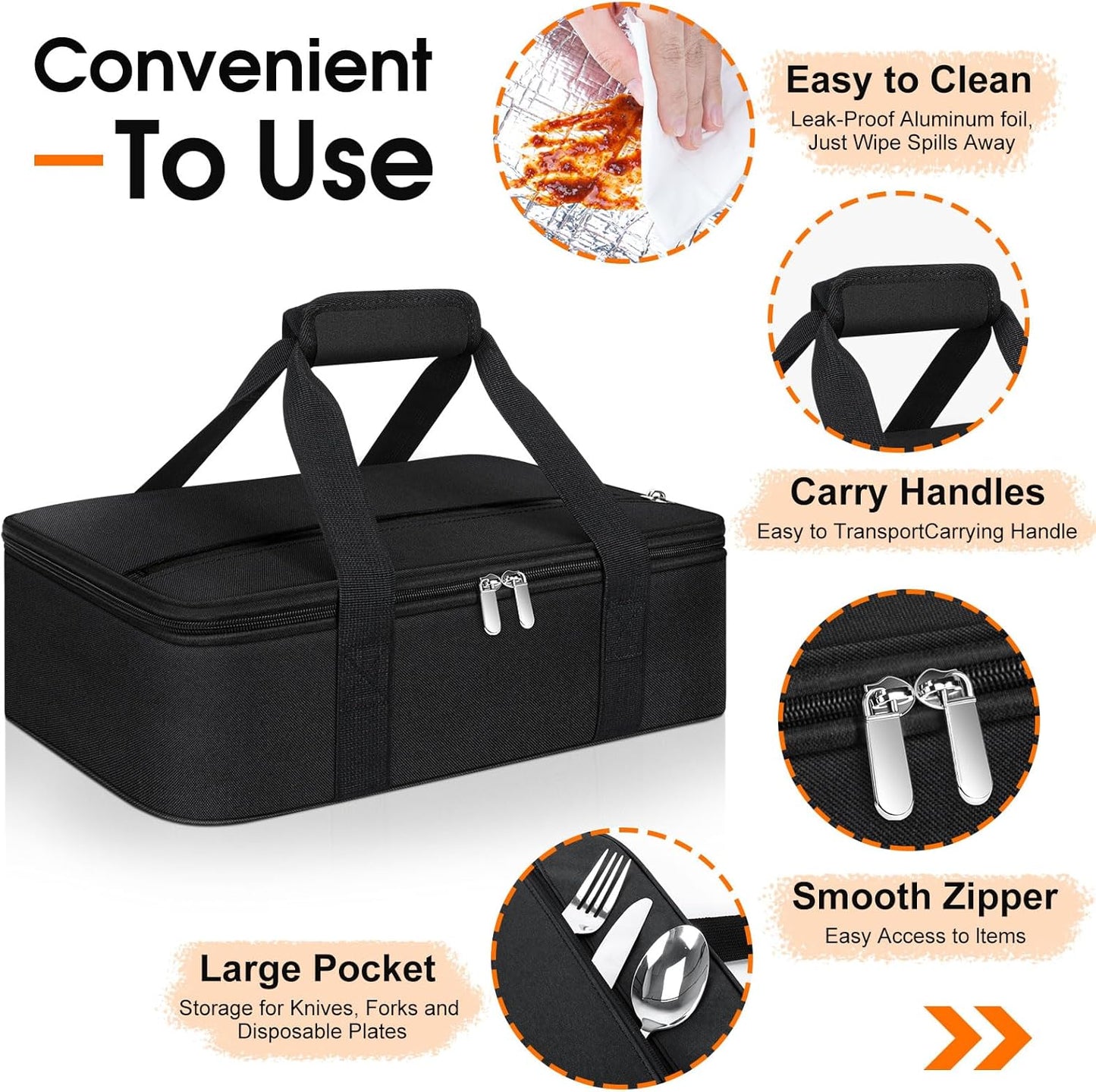 Insulated Casserole Carrier, Portable Casserole Carrier for Hot or Cold Food Lunch Tote Warmer or Cooler Bag, Lasagna Lunch Bag for Potluck Parties- Fits 9" x 13" Baking Dish-Black