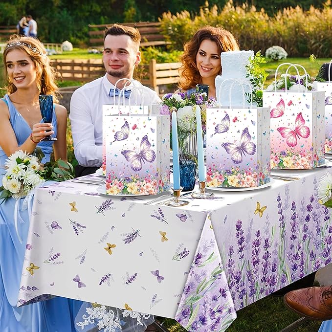 HongXingHai 16Pcs Butterfly Party Favors Gift Goodie Bags Pink Purple Flowers Treat Candy Small Floral Paper Bags with Handles for Kids Birthday Party (Butterflies, 16)