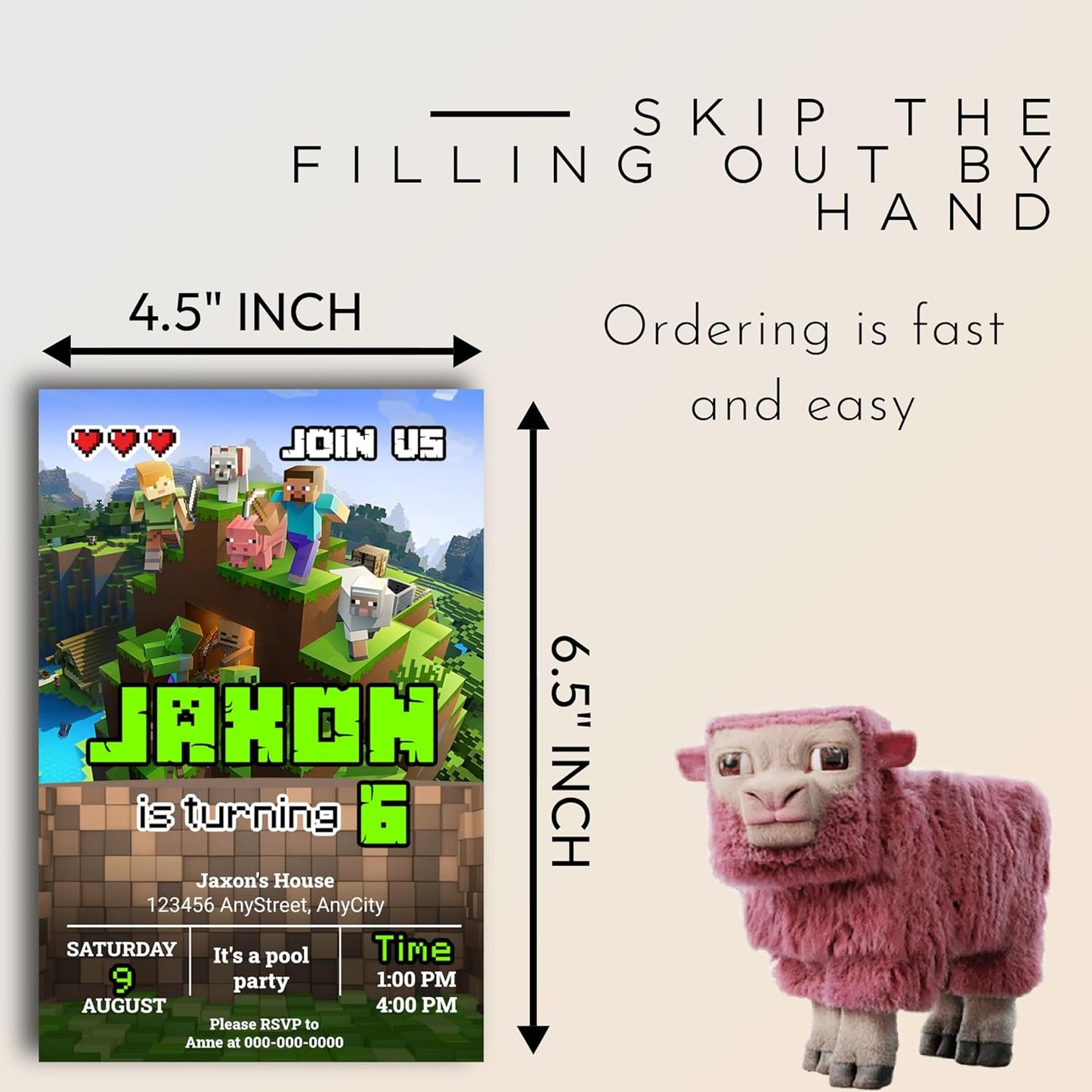 Fully Customizable minecraft Birthday Party Invitations, 4 x 6 inches, with Self-Sealing Envelopes, Gaming Theme Design, minecraft Birthday Invitations for Boys and Girls (Minecraft/Game)
