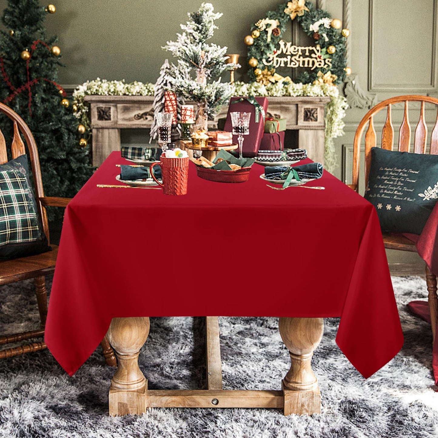 sancua Rectangle Tablecloth - 54 x 120 Inch - Water Resistant Spill Proof Washable Polyester Table Cloth, Decorative Fabric Table Cover for Dining Tables, Buffet Parties, Christmas Red