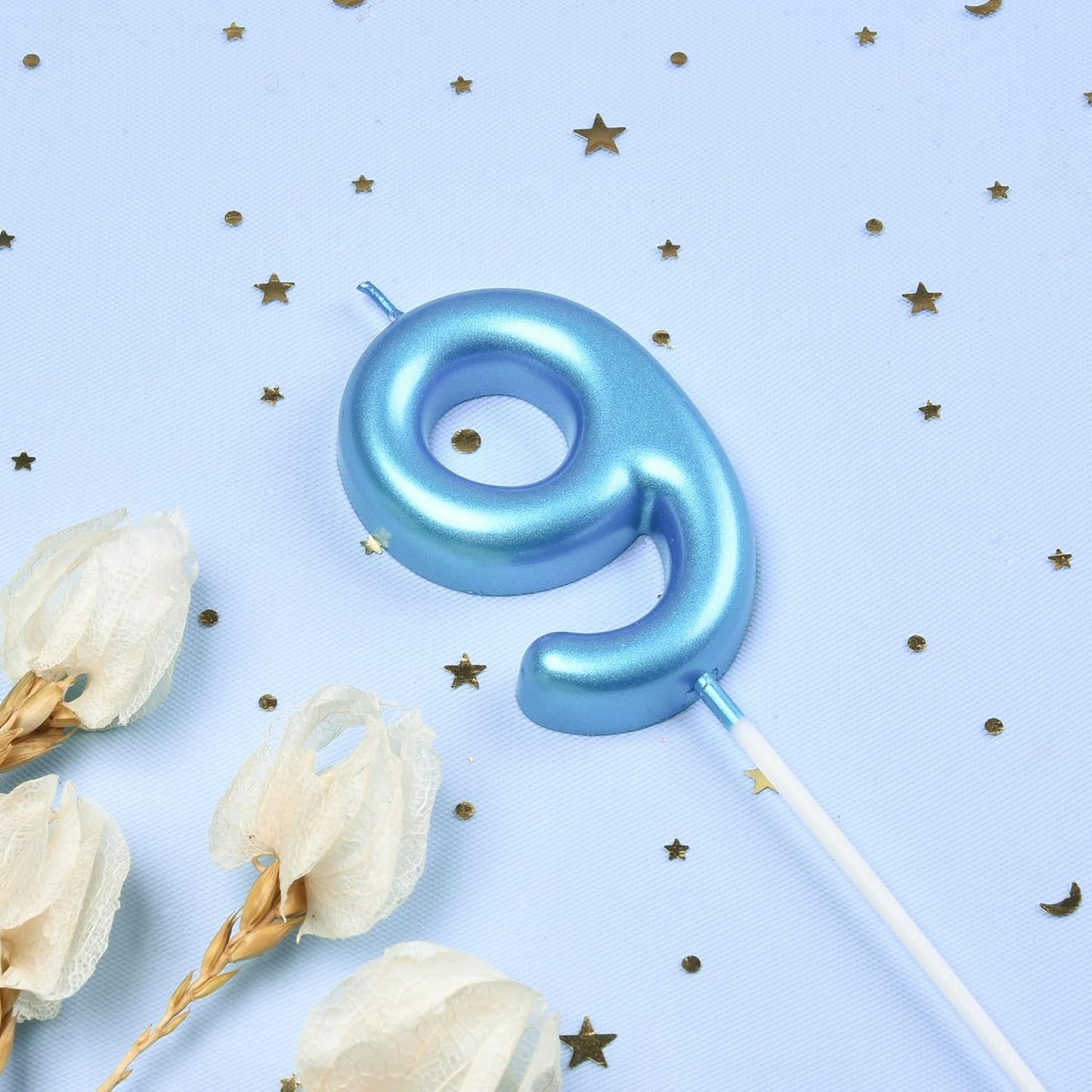 PHD Cake 2.76 inch Classical Blue 9 Number Birthday Candles for Party Celebration