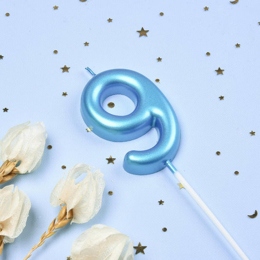 PHD Cake 2.76 inch Classical Blue 9 Number Birthday Candles for Party Celebration