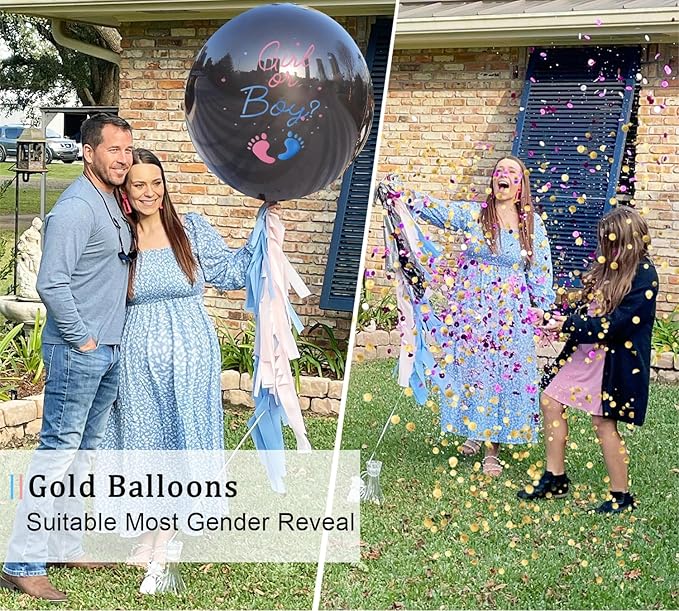 2Pack Gender Reveal Balloons Boy or Girl Balloon with Blue Pink Confetti for Baby Shower Gender Reveal Ideas Party Supplies Decoration Black Colors