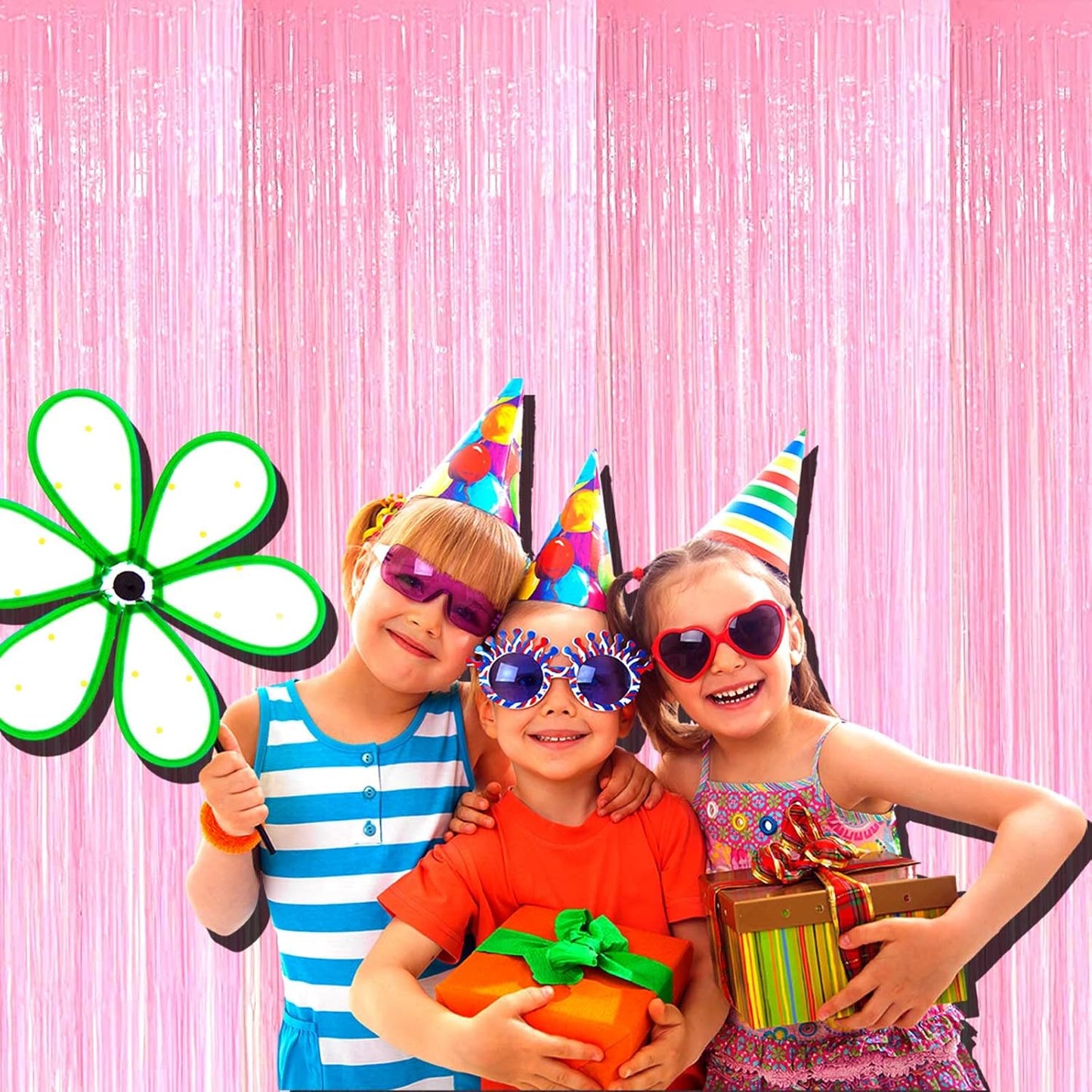 4 Pack Macaron Pink Foil Fringe Curtain Backdrop, 3.28Ft x 9.84Ft Foil Fringe Streamers Curtains for Party, Photo Booth Props, Birthday, 2022 Graduation Decor Supplies, One Size