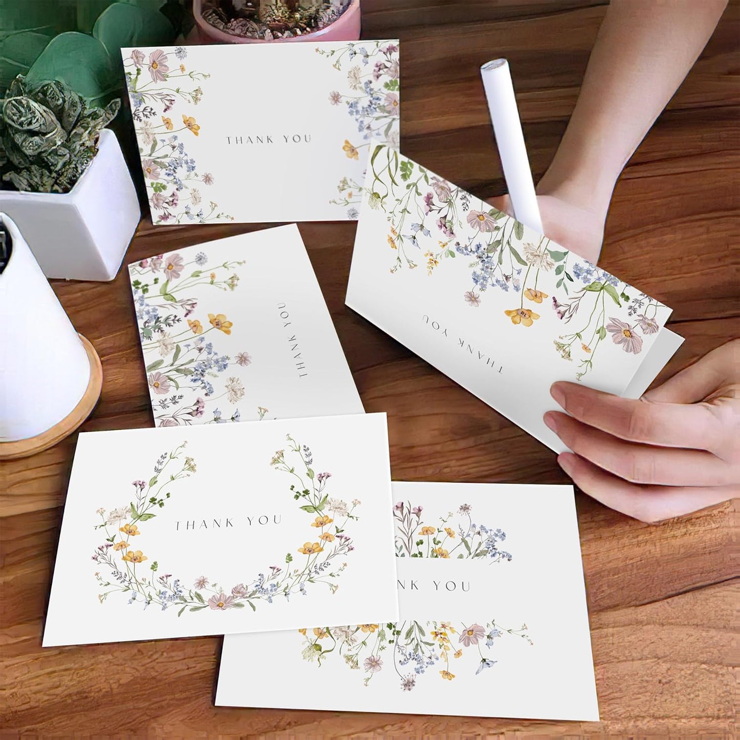 AUDREE Floral Thank You Cards with Envelopes (bulk 100-4x6) - Wildflower Thank You Cards with Envelope and Stickers - Greeting Notes with Envelopes Set for Wedding, Bridal Showers, Baby Showers