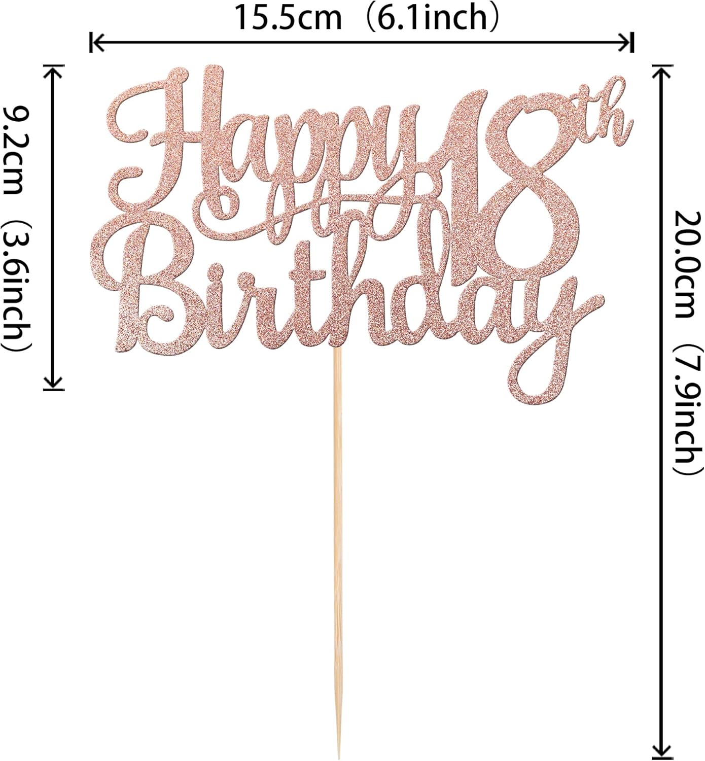 1 PCS Happy 18th Birthday Cake Topper Glitter Cheers to 18 Years Birthday Cake Pick 18 Fabulous Cake Decoration for Happy 18th Birthday Theme Party Decorations Supplies Rose Gold