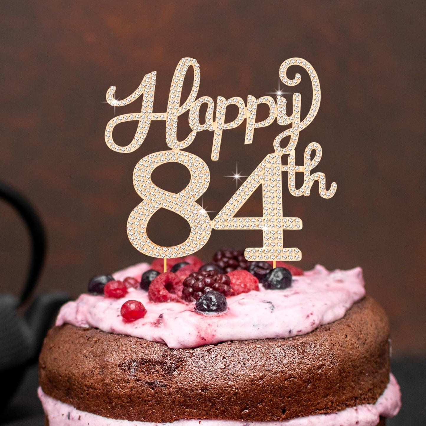 Happy 84th Birthday Decorations,84th Birthday Gold Rhinestone Cake Topper - Cheers to 84 Years Old Bday Party Metal Sparkly Cake Centerpieces Sign.