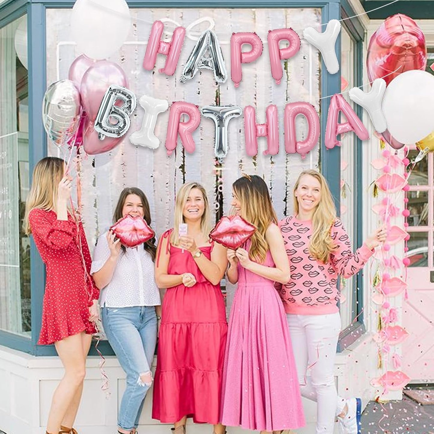 TONIFUL Happy Birthday Balloons Banner 16 Inch Mylar Foil Letters Birthday Sign Reusable for Girls Boys Kids & Adults Birthday Party Decorations Supplies（Pink Silver White）