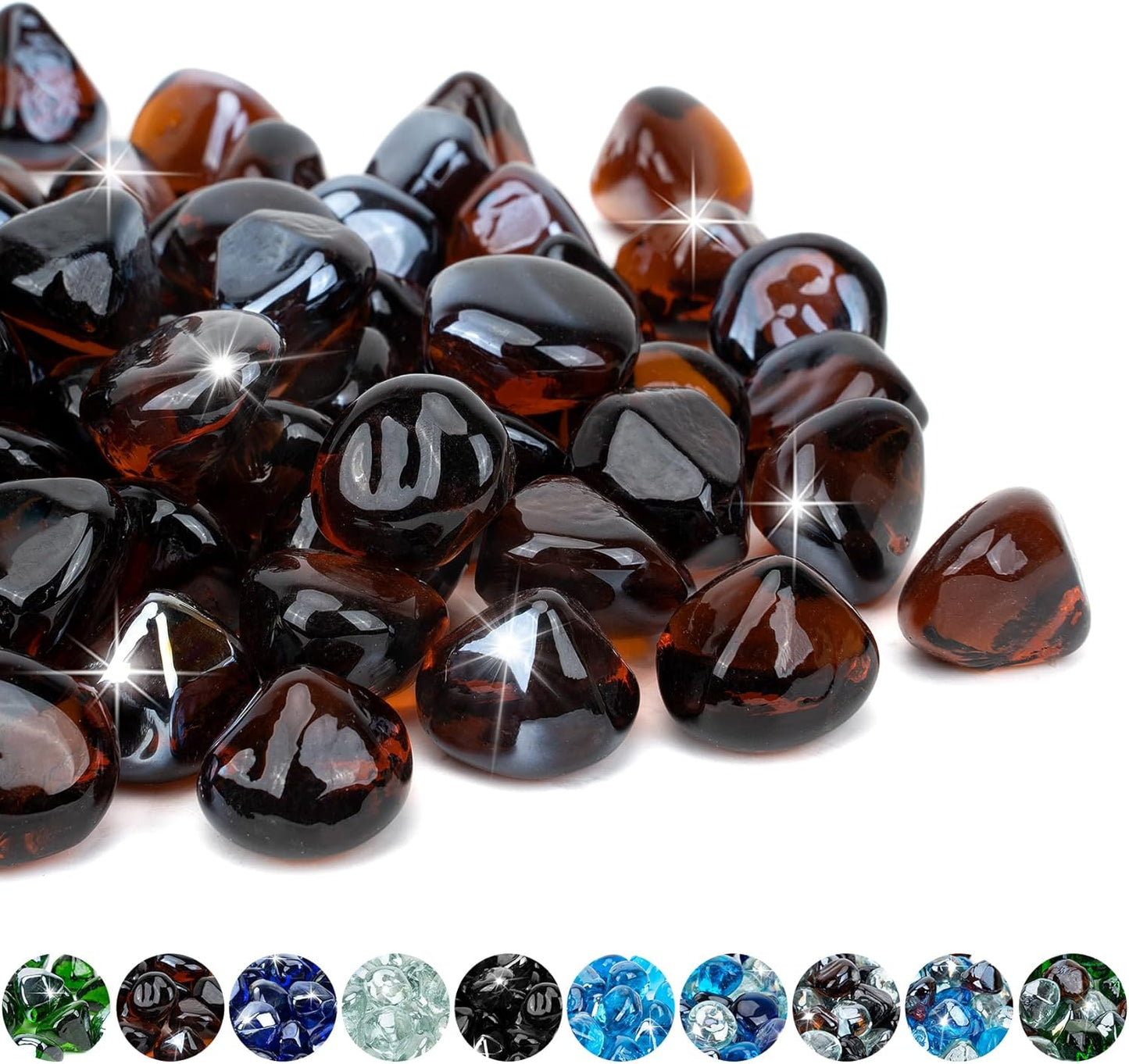 Mr. Fireglass 10 Pounds Blended Fire Glass Diamonds for Fireplace Fire Pit & Lanscaping - 1 inch High Luster Amber Fire Rocks