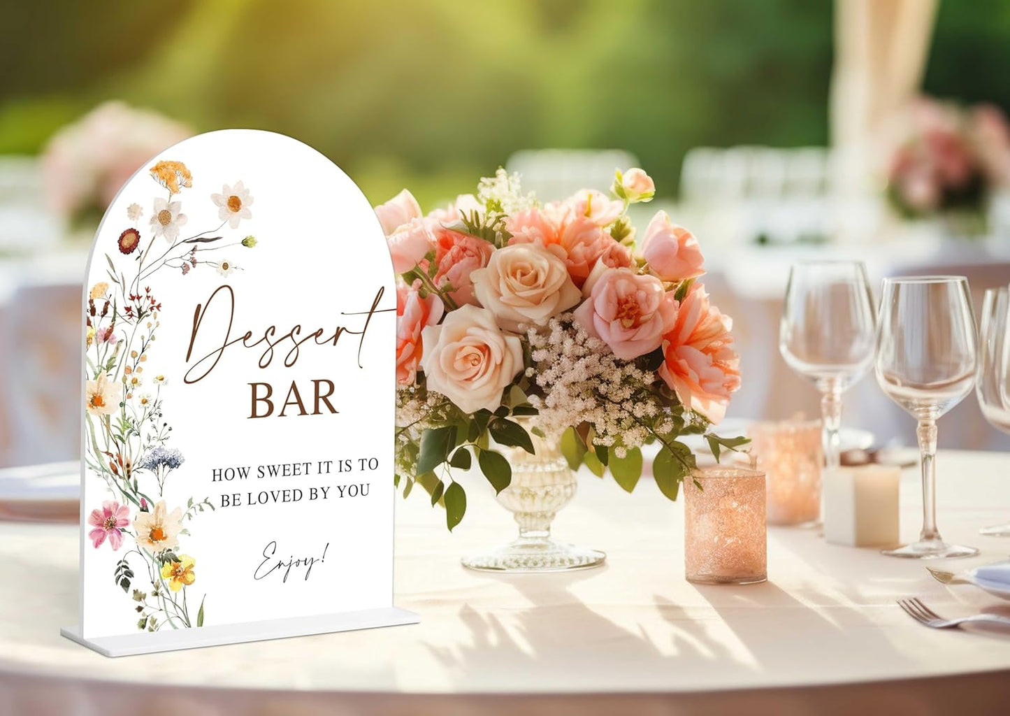Dessert Table Sign, Flower Style Bridal Shower Sign for Wedding, Engagement, Bridal Shower and Reception, Dessert Table Decorations, Wedding Shower Favors, 6X8 Inch Acrylic Arch Sign with Stand,6