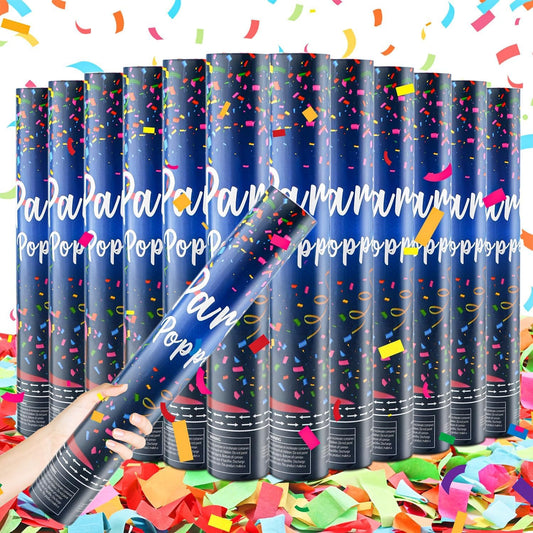 Confetti Cannon Party Popper 12Pack Biodegradable Confetti Popper Cannons 12Inch Multicolor Confetti Shooters for Wedding Graduation Birthday 4th of July New Year Christmas Party Supply Celebration