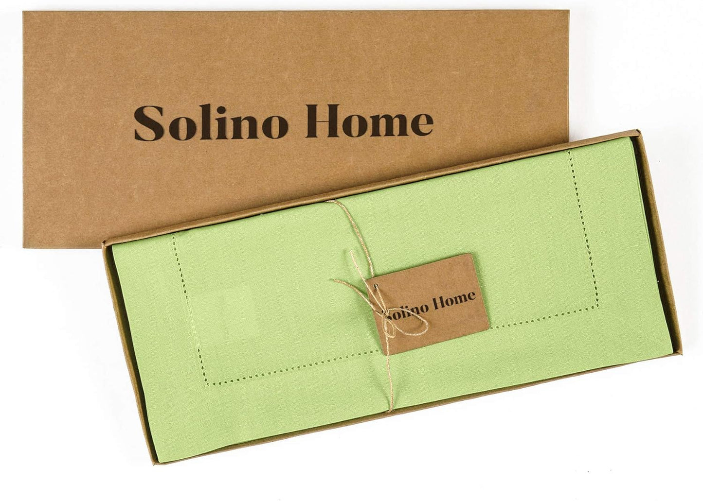 Solino Home Table Runner 90 Inches Long - Cotton Linen Hemstitch Apple Green Table Runner 14 x 90 Inch