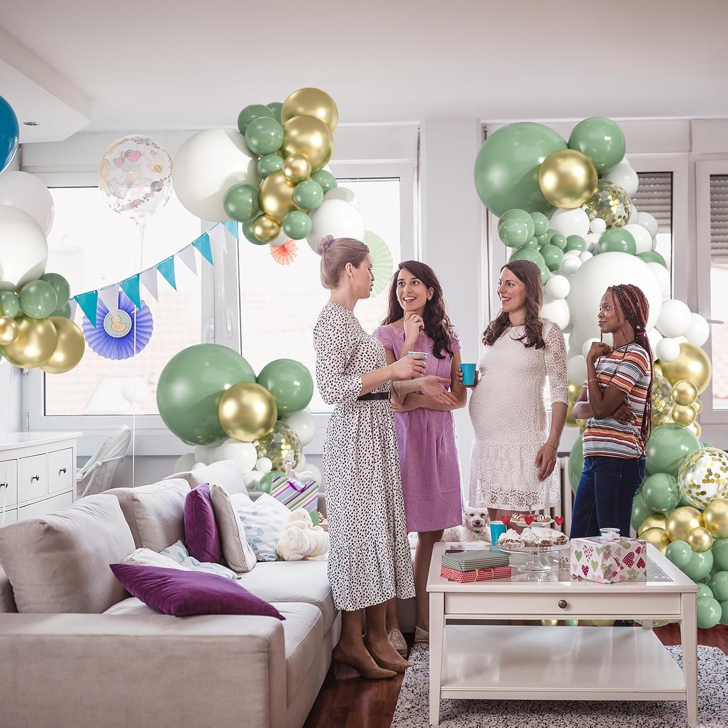 50pcs Sage Green Balloons, 12inch Matte Boho Green Balloons for for Wedding Decor Safari Baby Shower Jungle Birthday Balloon Decoration (With Ribbon & Glue)