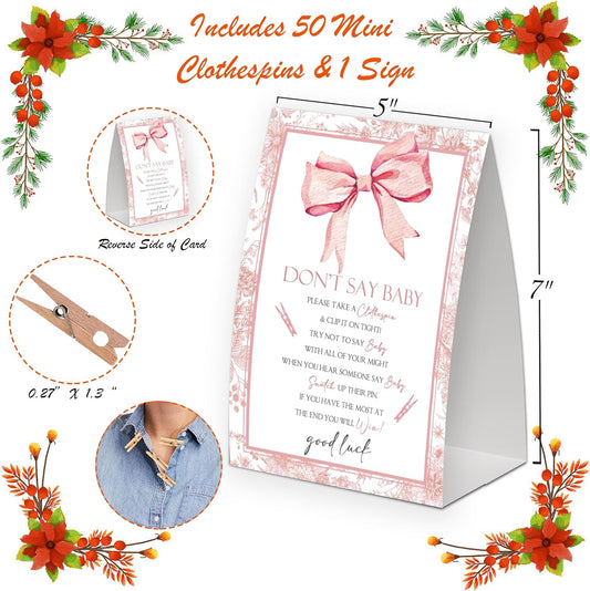 Pink Bow Shower Decorations,Don't Say Baby Baby Shower Game,Gender Neutral Baby Shower Decorations,Small Clothespin Game,Baby Shower Ideas,Baby Shower Games 50 Guest,Fall Party Games