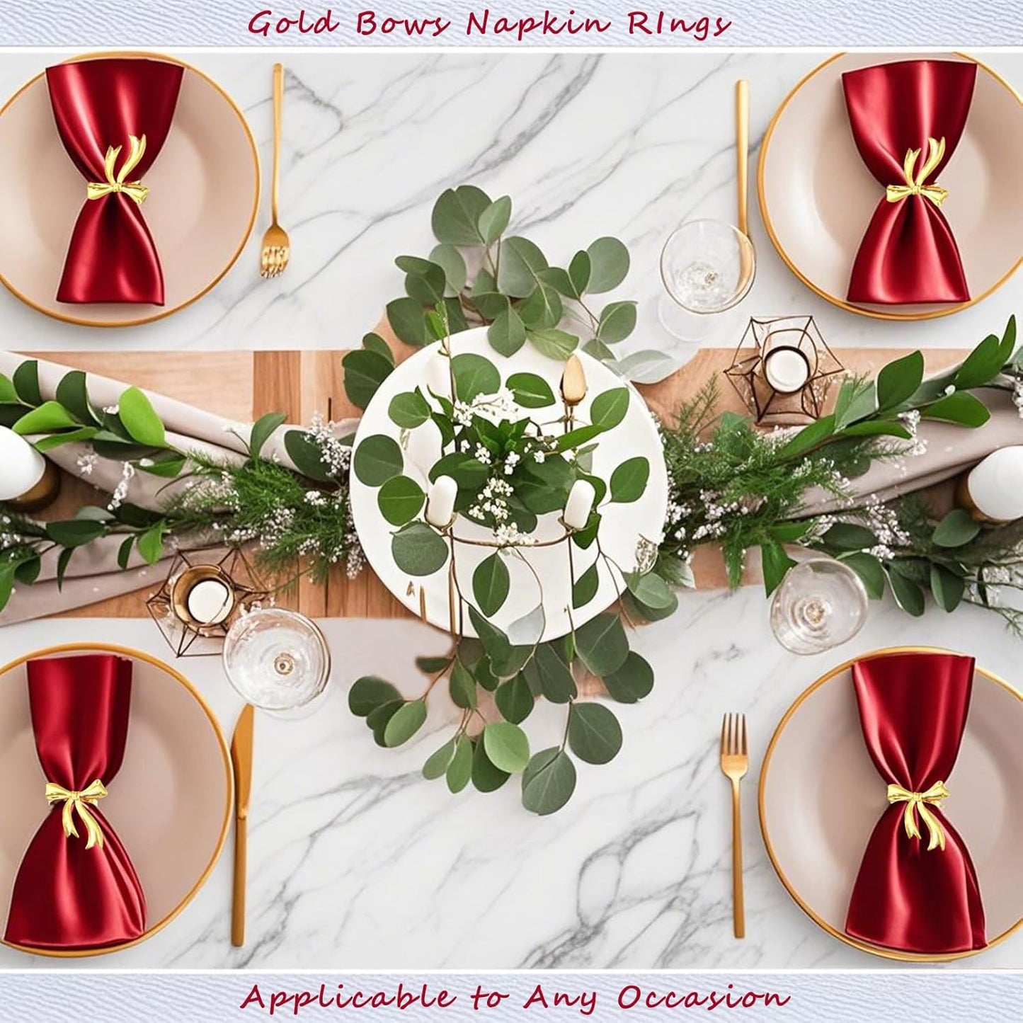 Gold Bow Napkin Rings Set of 6 Christmas Bow Tie Napkin Rings for Xmas Wedding New Year Banquet Decor,Shiny Metal Bow Knot Napkin Ring Holders for Holiday Birthday Anniversary Family Dinner