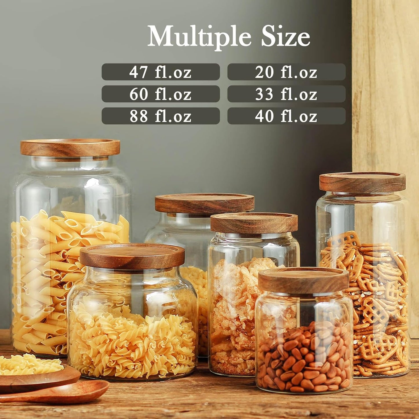 Labina Glass Storage Container Airtight Food Jars Kitchen Canister with Wood Lids, 54 Oz (1600ml) Wide Mouth Pantry Organization Glass Jar for Flour, Sugar, Cookie, Spagetti, Nuts and Candy (2 Pack)