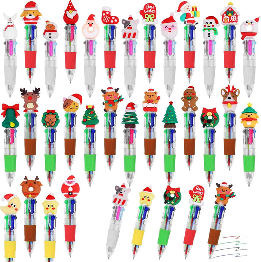 30Pcs Mini Multicolor Pens in One 4-in-1 Cute Pens Bulk for Kids, Ballpoint Pen for Birthdays and Children's Parties, Fun Gifts Assorted Ink Kawaii Pen(Christmas)