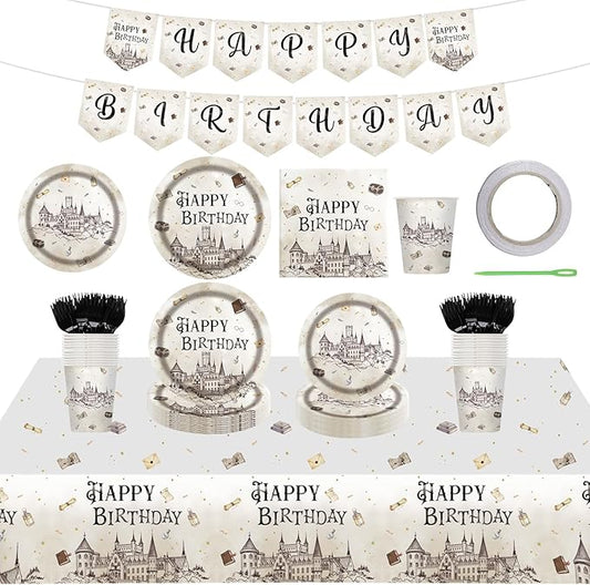 152PCS Magical Wizard Plates Napkins Birthday Party Supplies,Magical Party Paper Plates and Napkins Kit for Boys and Girls Birthday Baby Shower Party Decorations,Serves 30