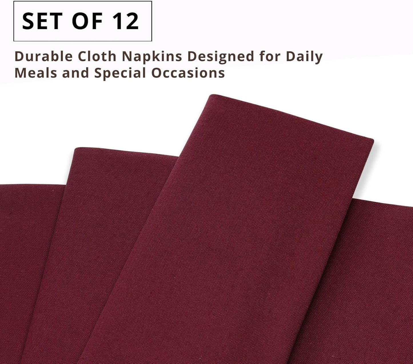 PurpleEssences Set of 12 Cloth Dinner Napkins 100% Cotton 18x18 Inch - Soft Durable Washable - Ideal for Farmhouse Party Fall Thanksgiving - Perfect Everyday Use Table Linen - Burgundy