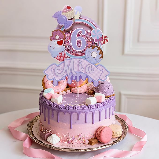 Coucoland Personalized Cake Topper - Ice Cream Candy Glitter Decor with Custom Name Age for Baby Shower Birthday Party Supplies