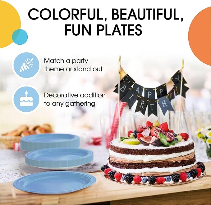 Exquisite Light Blue Paper Plates Disposable Heavy Duty 7 Inch Light Blue Disposable Plates For Party 100 Pcs Heavy Duty Paper Plate 350 GSM, Birthday Party Supplies Plate Set