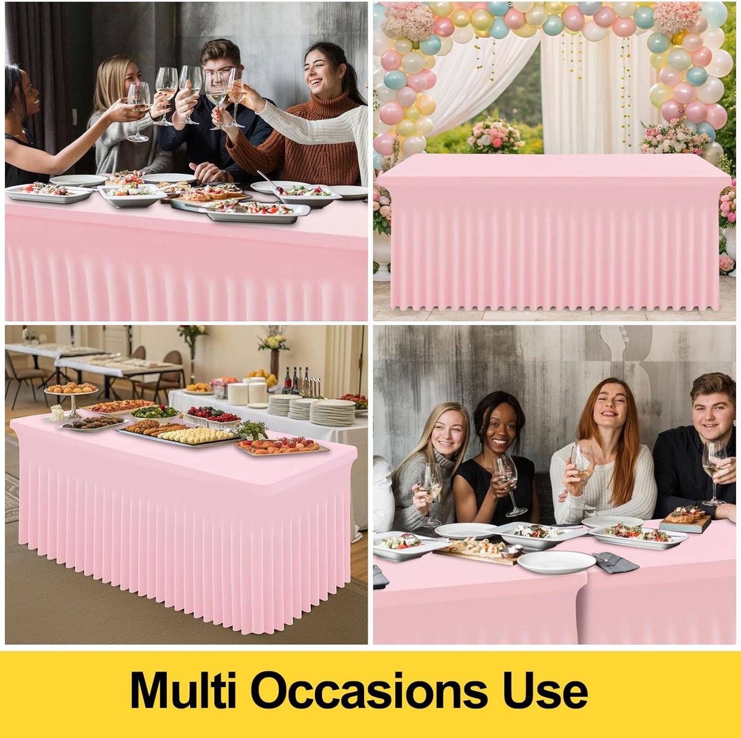 Smiry Spandex Tablecloth 2 Pack, Elastic Fitted Stretch Tablecloth for 8FT Rectangle Tables, Waterproof Washable Table Cover Skirt for Wedding, Banquet & Parties (Pink, 96Lx30Wx30H Inch)