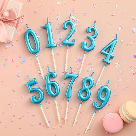 10-Pieces Blue Numeral Birthday Candles, Cake Numeral Candles Number 0-9 Glitter Cake Topper Decoration for Birthday,Wedding Anniversary,Party Celebration