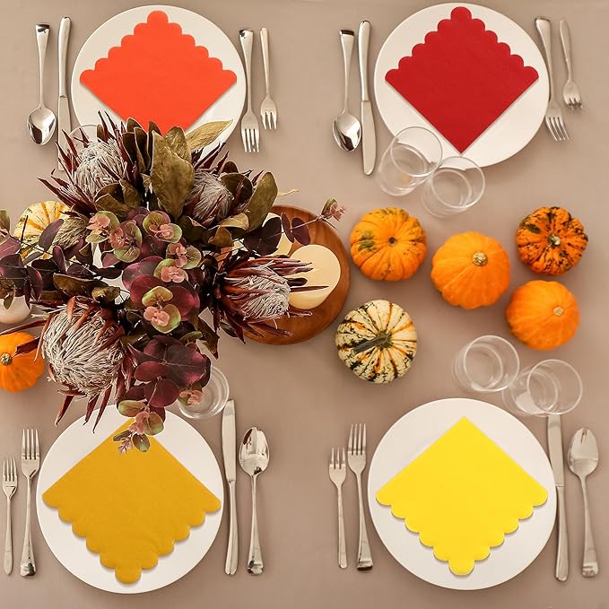 durony 150 Pack Scalloped Napkins 5 x 5 Inch Disposable Paper Napkins Gradient Color Napkins with Scalloped Edges for Dinner Wedding Birthday Party Supplies, Autumn Color