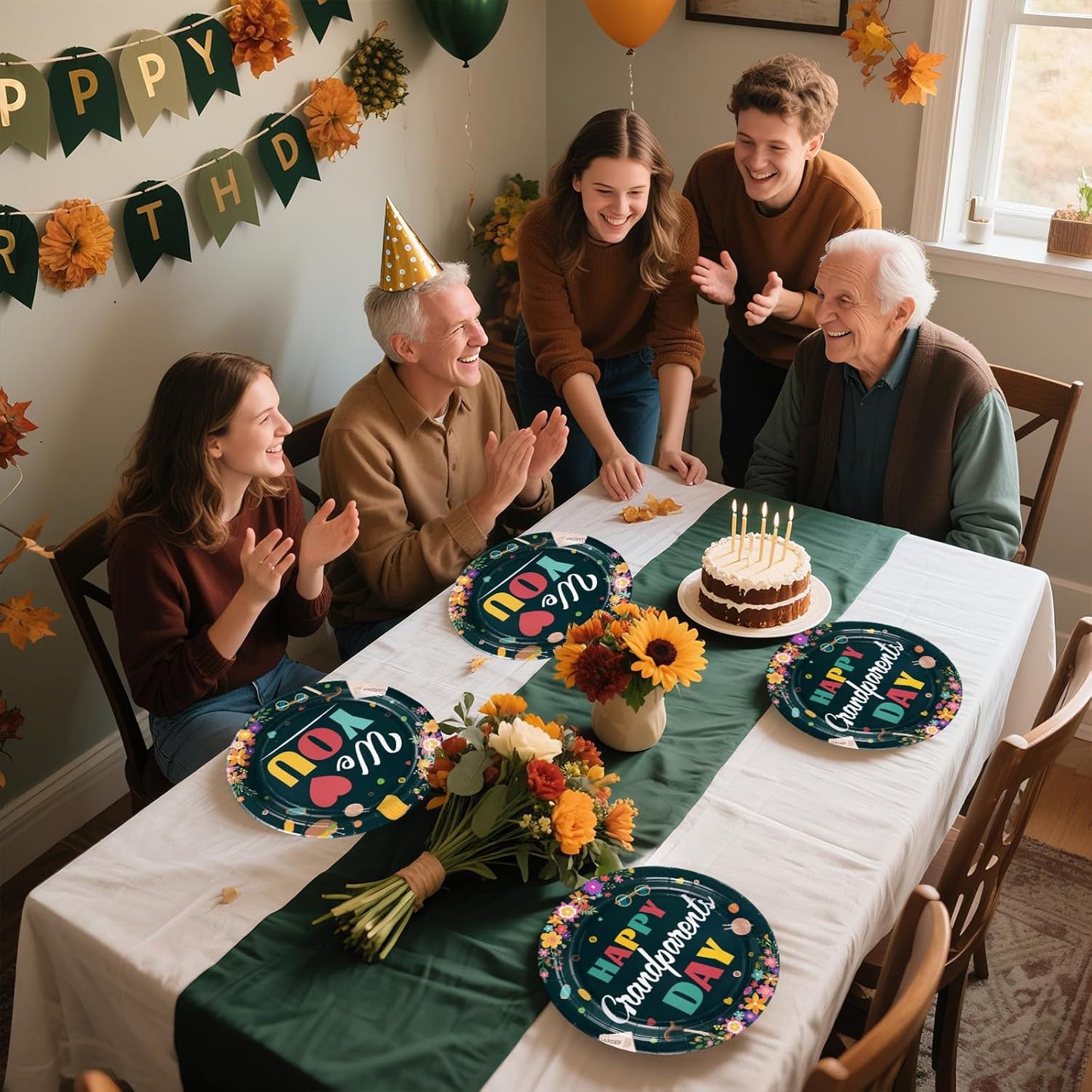 Grencian 50Pcs Grandparents Day Party Supplies 9'' Happy Grandparents Day Paper Plates Grandma and Grandpa Disposable Tableware for Grandma and Grandpa Home Party Supplies
