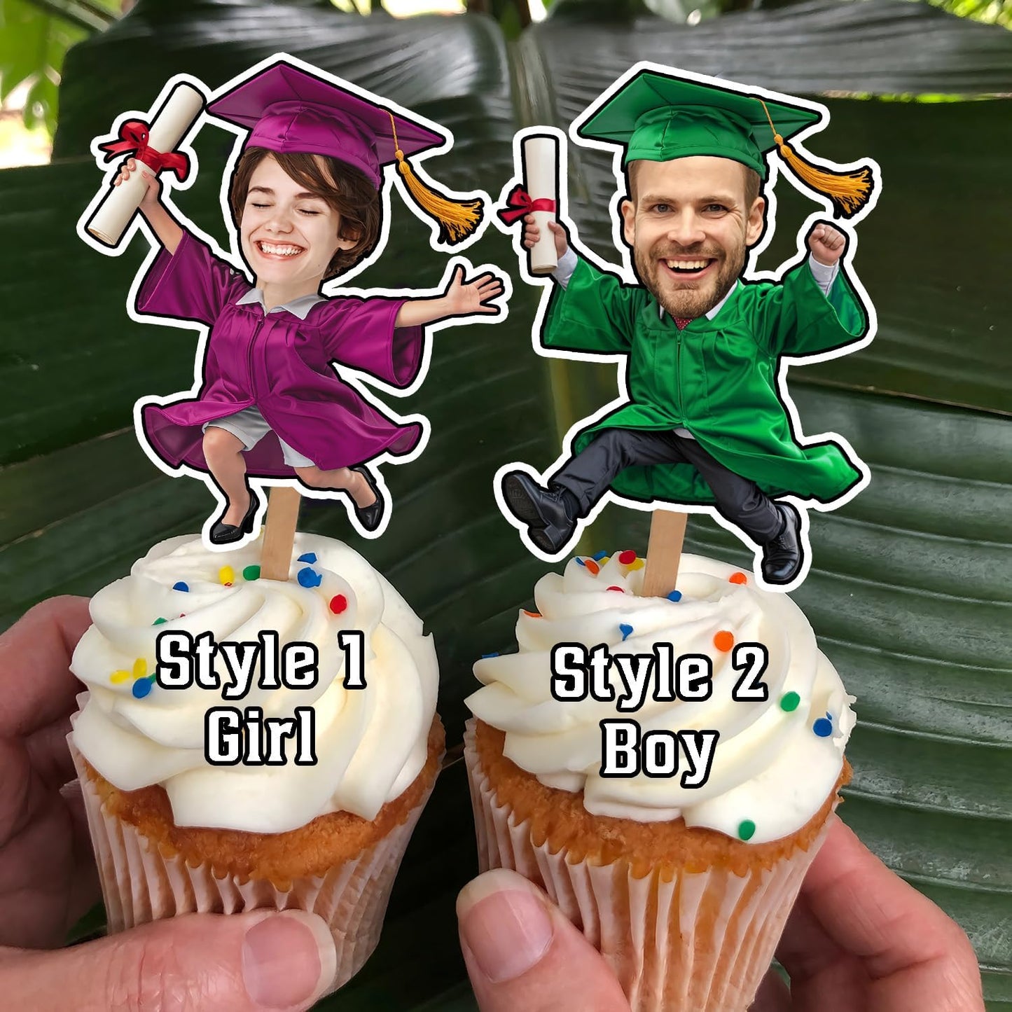 Personalized Graduation Cupcake Toppers 2025 - Custom Face Cutout, Mini Graduation Cake Topper For Boys Girls, Christmas Decorations 2025 Cupcake Toppers