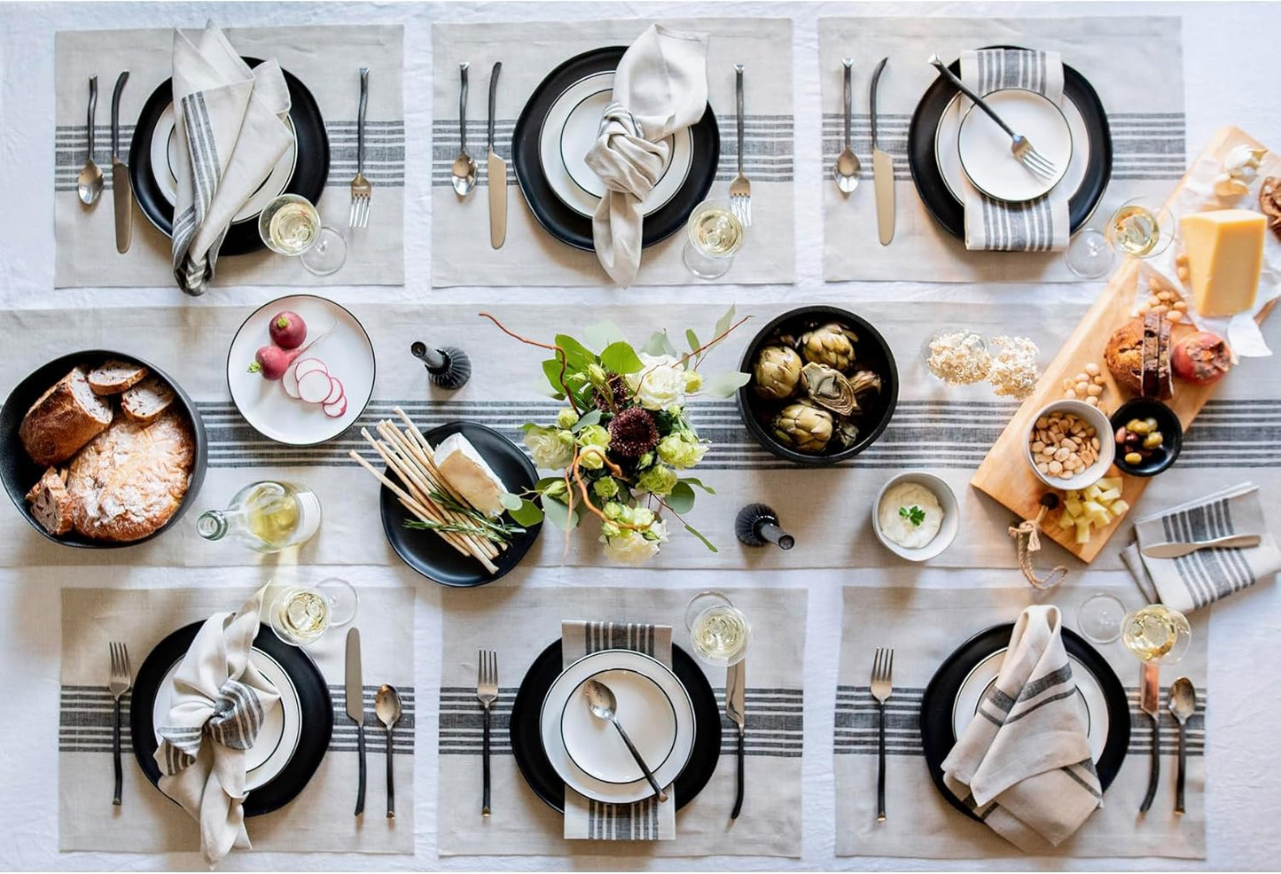 Solino Home Linen Table Runner 72 Inches Long - 100% Pure Linen Black and Natural Farmhouse Table Runner 14 x 72 Inch for Dining, Dresser, Fall, Autumn, Halloween, Thanksgiving