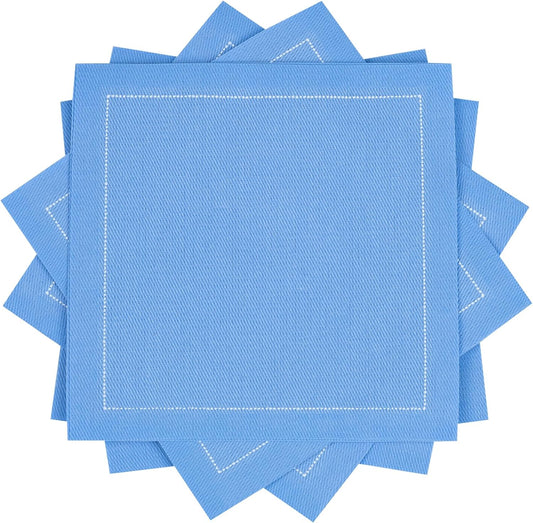 Five Star Napkins Luxury Cotton Cloth Cocktail Napkins - Bar Napkins, Party Napkins, Beverage Napkins, Events, Holiday, Wedding, Birthday, Parties - 4.5" x 4.5" - Disposable (50 x) Sea Blue