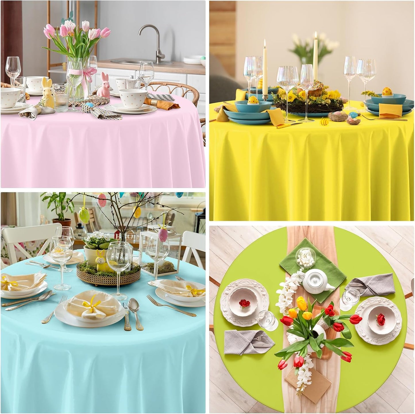 12 Pack Hawaiian Plastic Tablecloth for Round Tables, Pink Green Yellow Tropical Disposable Table Cover, Luau Round Table Cloth for Summer Flamingo Birthday Picnic Party Supplies Decorations
