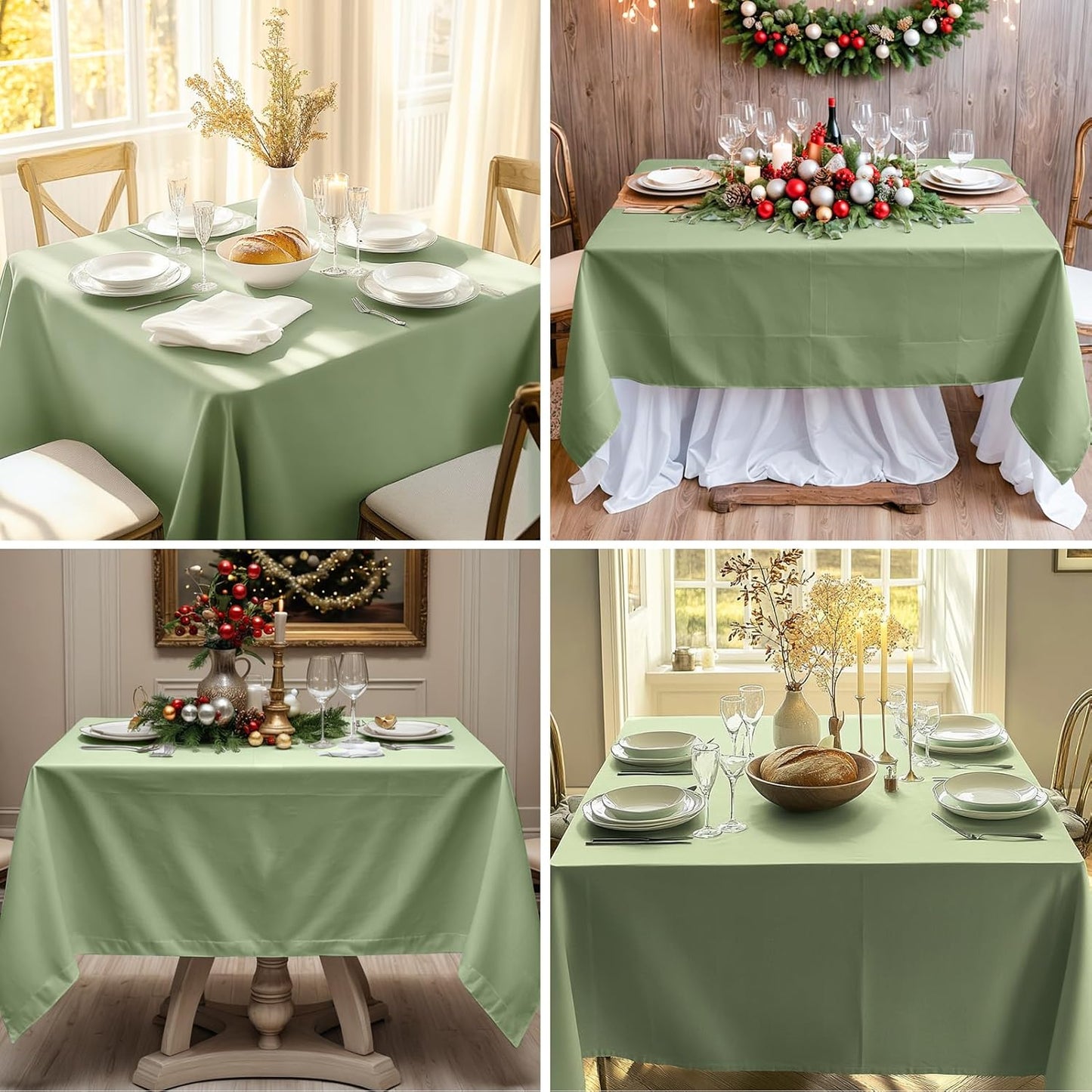 Square Tablecloth 52 x 52 Inch Sage Green Tablecloths Stain-Wrinkle Resistant Washable Polyester Table Cloths for Holiday, Buffet Parties, and Weddinge 2pack