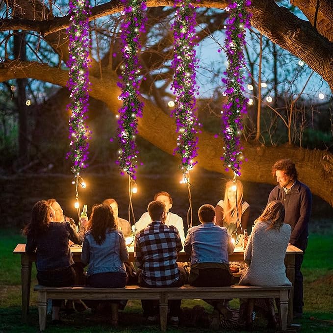 RECUTMS Artificial Garland Greenery Hanging Spring Lighted Garland Artificial Vine Plants Spring Eucalyptus Vine with Lights for Indoor Outdoor Home Wedding Mantel Party Kitchen Decor(Fuchsia)