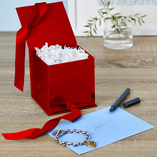 Hallmark Small Gift Box with Bow and Shredded Paper Fill (Red Signature 4 inch Gift Box with Glitter) for Birthdays, Graduations, Anniversaries, Christmas, Valentine's Day, All Occasion