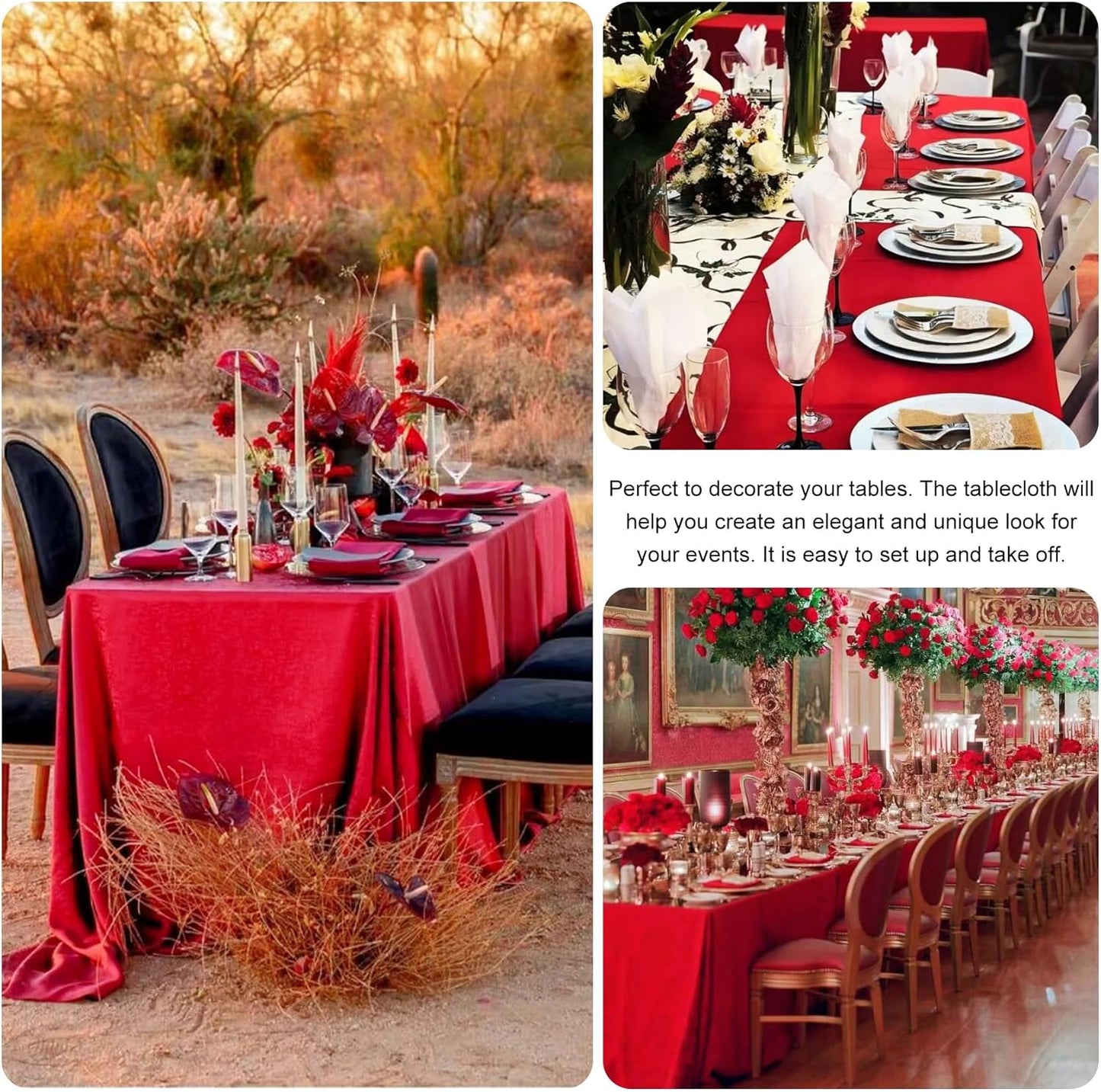 4 Pack Rectangle 60x102 Inch Red Polyester Table Cloth Washable Table Cover for Wedding Dining Table Buffet Parties Banquet Decoration（Red）