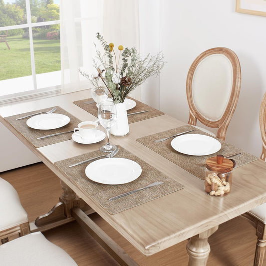 Softalker Vinyl Placemats Set of 8 - Faux Leather Heat Resistant Place Mats, 100% Waterproof Oilproof Wipe Clean Table Mats for Indoor & Outdoor Use, 17’’×12’’, Khaki