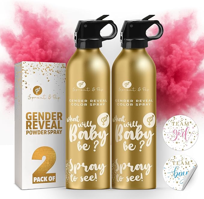 Gender Reveal Smoke Bombs Set – 2 Pack Gender Reveal Fire Extinguisher Spray (Pink, 300g Each) – Non-Toxic Cornstarch Cloud for Baby Girl Reveal Party Ideas, Pregnancy Announcement – Stickers Included