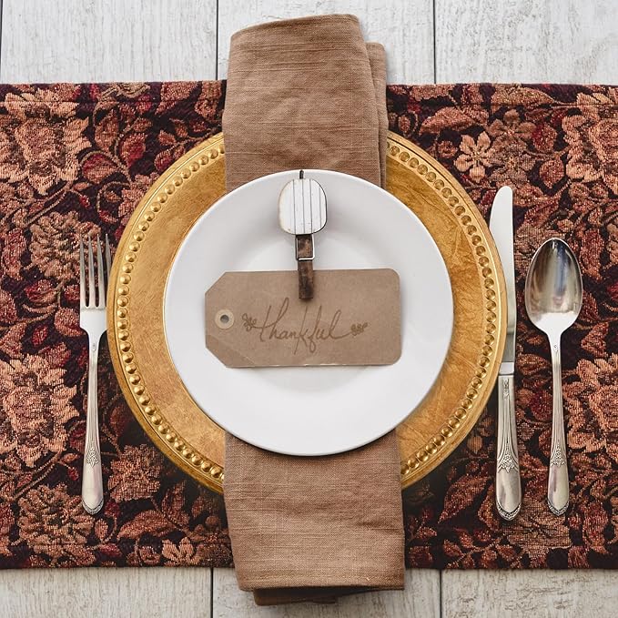 13" Vintage Gold Brown Charger Plate, Rustic Chargers for Dinner Plates, Elegant Table Setting Centerpieces Decor Bulk Wedding Christmas Thanksgiving Holiday Parties Events, Set of 6