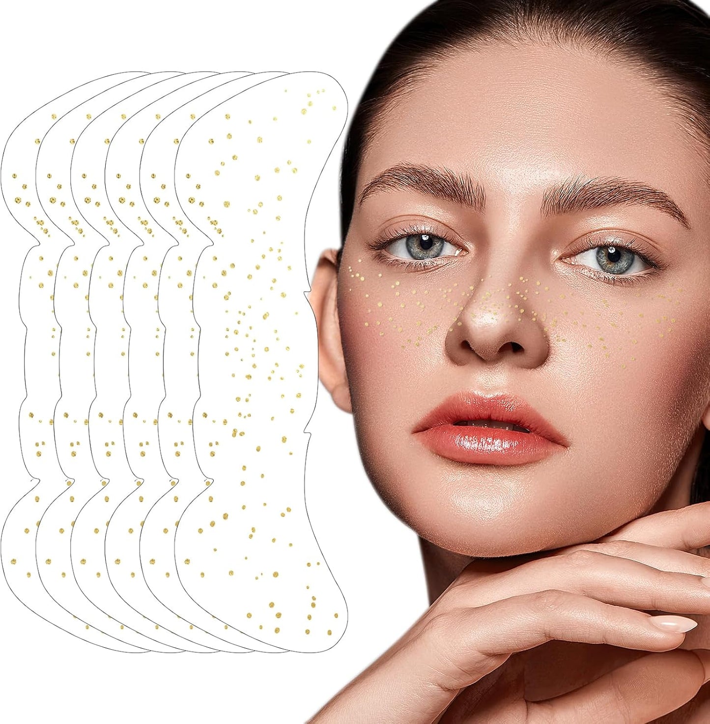 Glitter Freckles - Gold Fake Freckles, 6PCS Makeup Patches, Sweatproof Face Jewels for Women, Faux Face Glitter for Kids, Waterproof Glitter Freckles Face Tattoo, Party Makeup Accessory Face Glitter