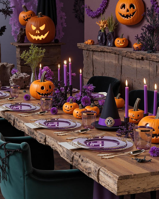 Nervure 175PCS Clear Purple Plastic Plates - Purple Party Plates Set for 25 Guests Include 25Dinner Plate, 25Dessert Plate, 25Cups, 75 Cutlery, 25Napkins Perfect for Wedding & Party & New Year