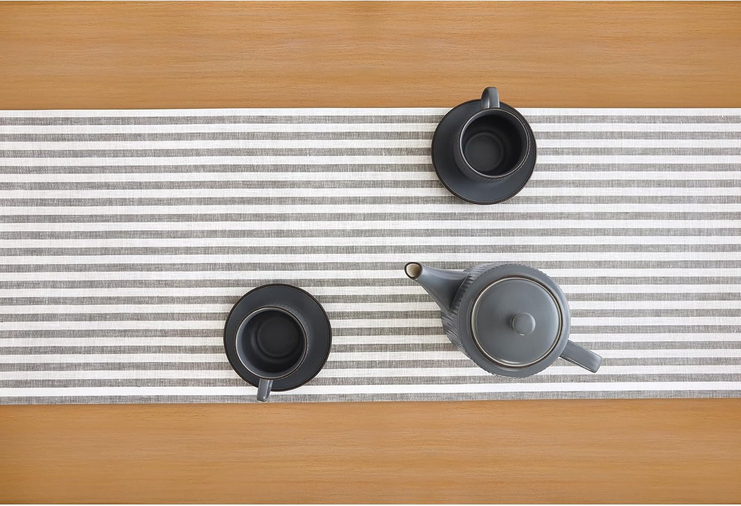 Solino Home Table Runner 108 Inches Long - Amalfi Stripe, 100% Pure Linen Grey and White Table Runner 14 x 108 Inch for Dining, Fall, Autumn