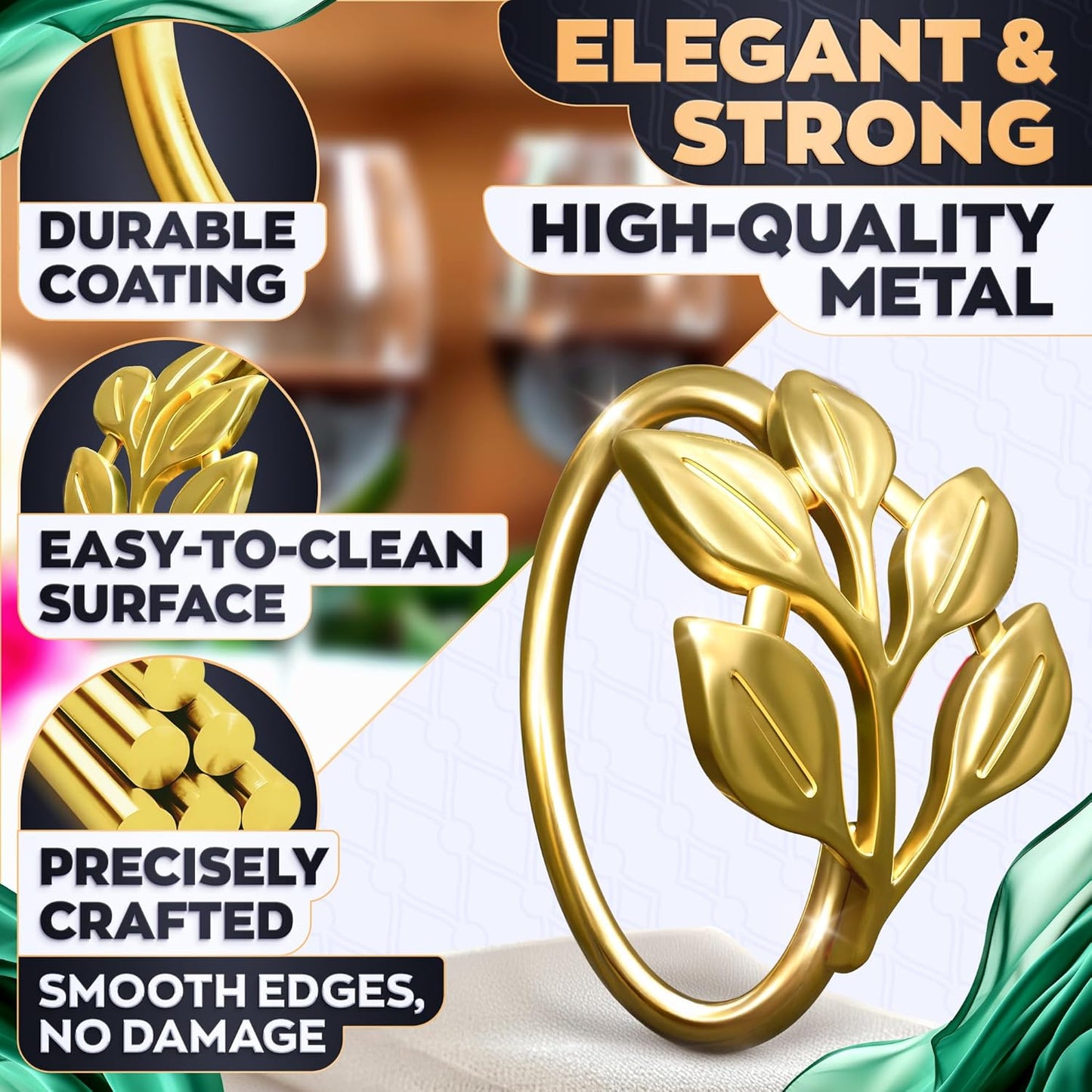 Fall Gold Napkin Rings Set of 20 – Thanksgiving Napkin Rings Fits Various Napkins Styles, Elegant Leaf Design for Dinner Parties, Special Events, Christmas Table Decor, for Hosts