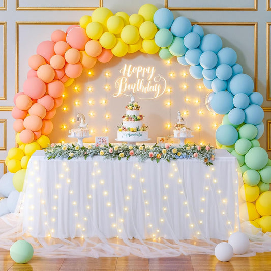 14ft White Tulle Table Skirt for Rectangle Tables or Round Tables, White Tutu Table Skirt with LED Light for Baby Shower Wedding Birthday Party Bridal Shower or Banquet Decoration (H 30in)
