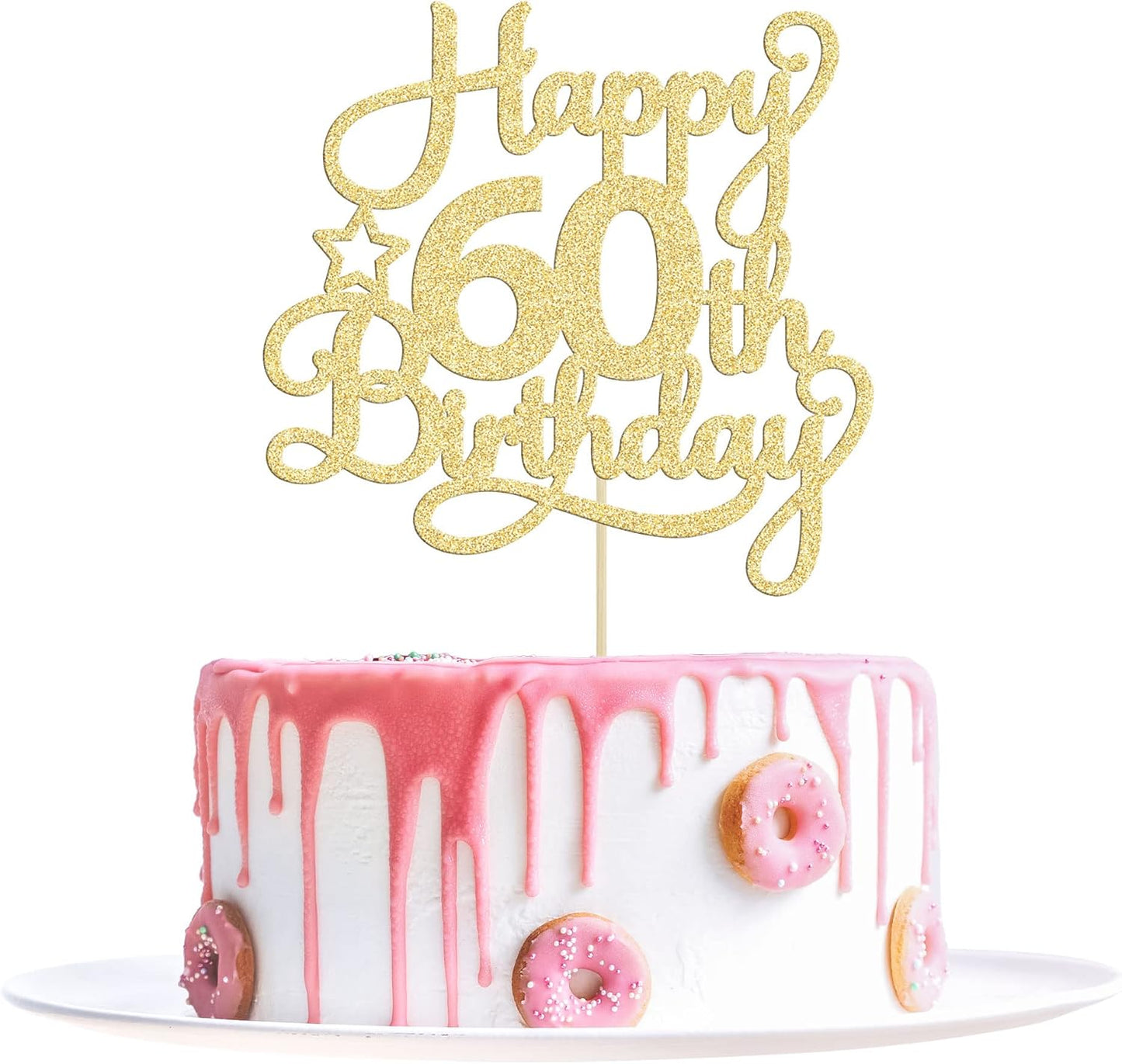 1 Pack Happy 60th Birthday Cake Topper Gold Glitter 60 & Fabulous Cheers to 60 Years Old 60th Birthday Cake Pick for Celebrating 60th Birthday Anniversary Party Cake Decorations Supplies