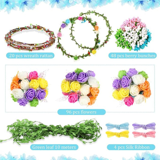 Syhood Rose Style Crowns Making Kit, 168 Pcs Parts, Make Your Own Flower Crown Wreath Headbands Craft Set Hair Accessories Handmade DIY Floral Crown Garland Kit Presents for Woman Adult Party
