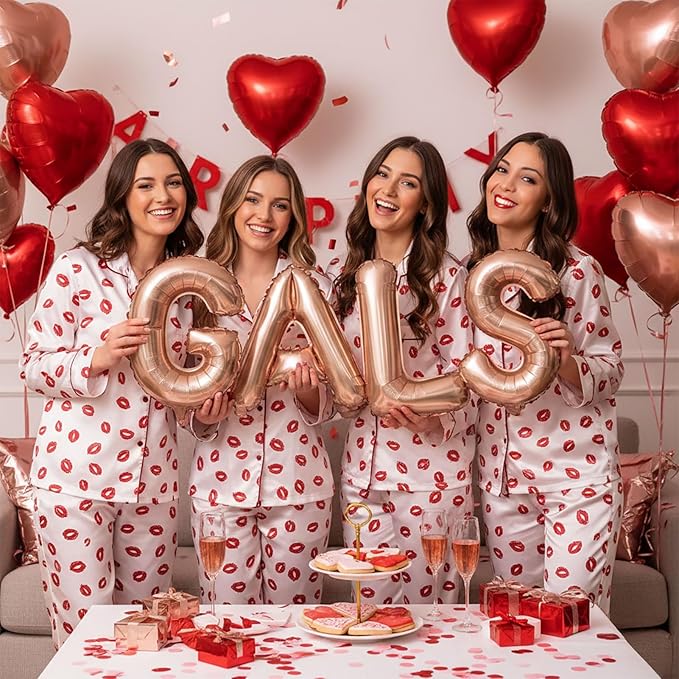 Galentine's Day Party Decorations Kit for Her & Rose Gold "GALENTINES GANG" & Red Heart LOVE Letter Foil Balloons for Women Girls BFF Valentine's Bestie Celebration Decorations