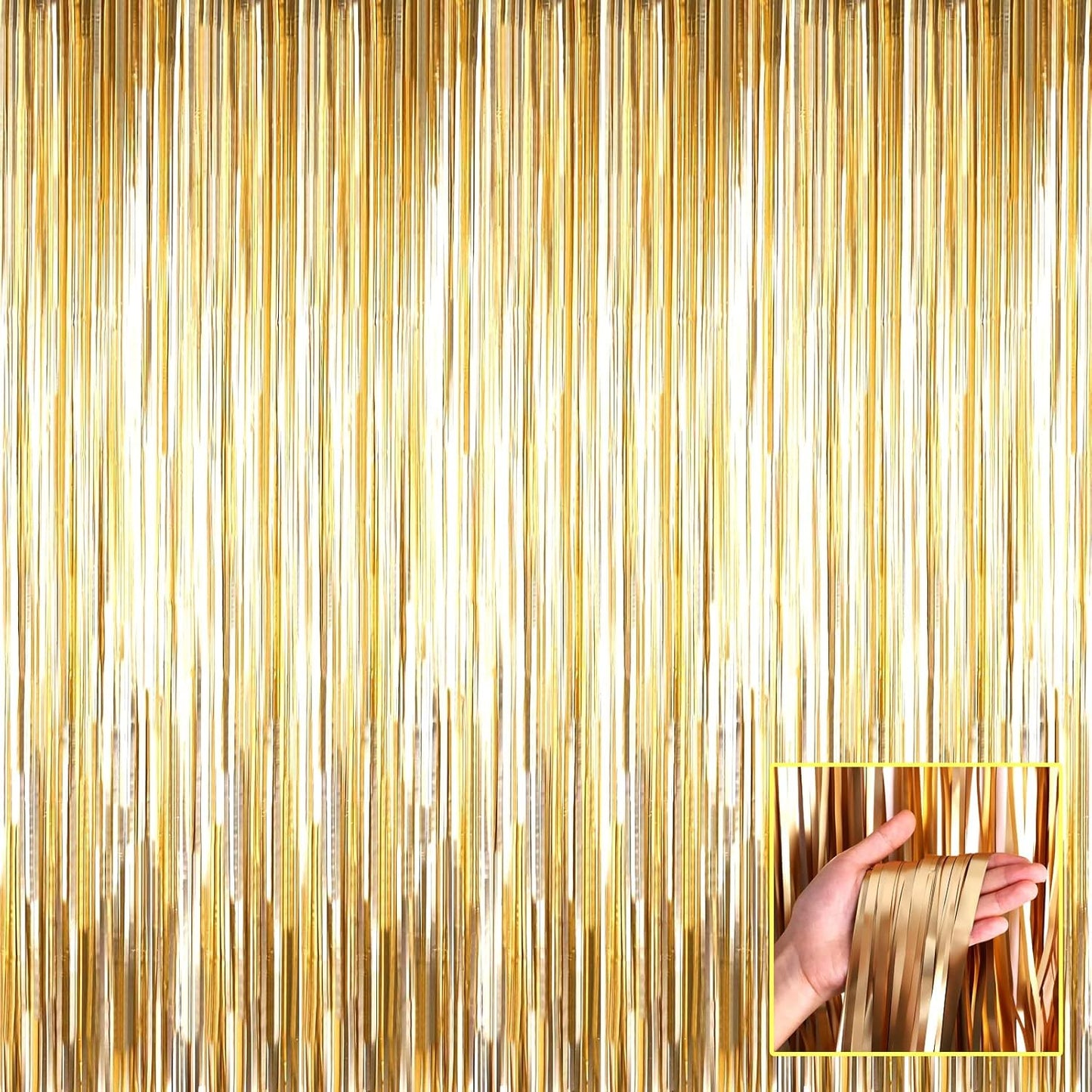 4 Pack Champagne Gold Foil Fringe Curtain Backdrop, 3.28Ft x 6.56Ft Metallic Tinsel Streamers Curtains, Wedding, Thanksgiving, Birthday, Christmas, Halloween Party Decoration