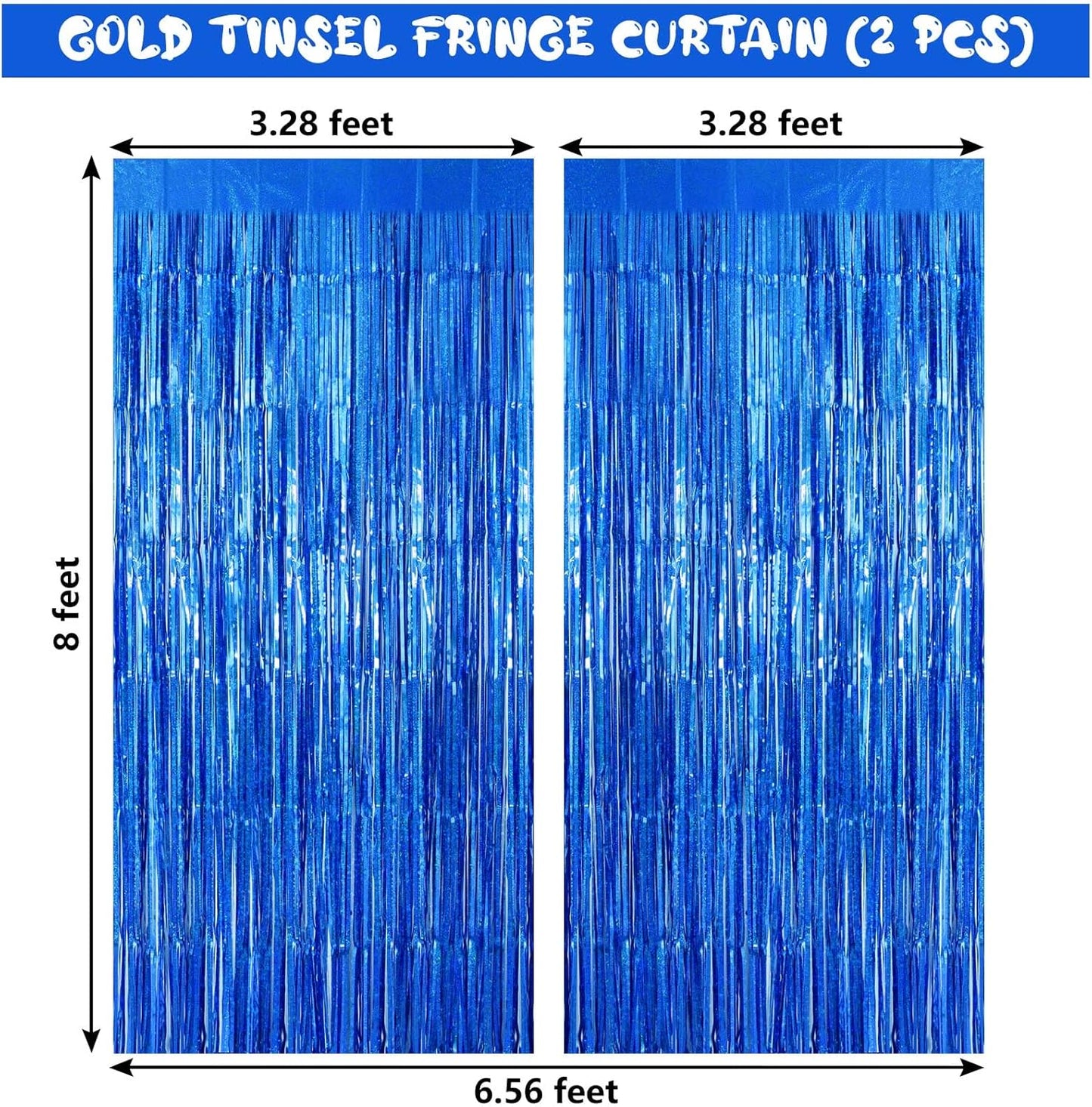 Blue Tinsel Foil Fringe Curtain Backdrop, 3.3 x 8.2 ft Metallic Glitter Curtain Streamers, 2 Pack Royal Blue Photoboth for Birthday Ocean Sea Party Decorations